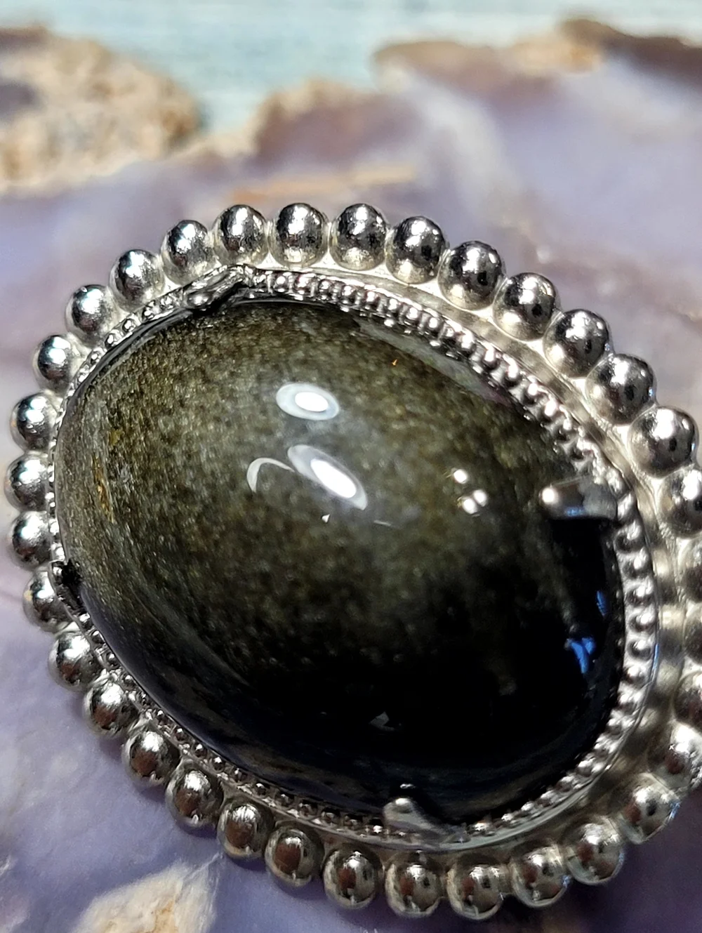 Gold Sheen Obsidian Oval Cufflinks with Silver Frame